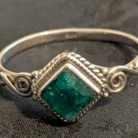 🆕 925 Solid Sterling Silver Ring Genuine Natural Emerald Ring Size 13 - Picture 11 of 11